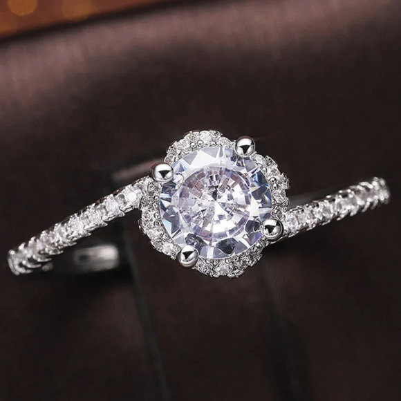 🌸Beautiful CZ Diamond Twisted Macro Pave Silver Pure Flower Wedding Ring, K844 - Picture 1 of 8
